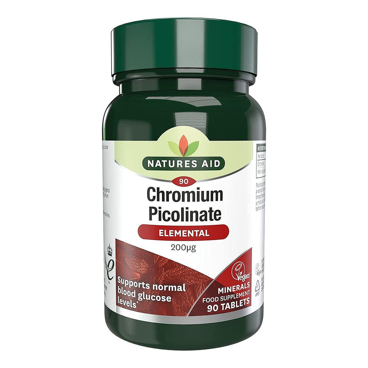Vegan Chromium Picolinate Tablets 200ug 90 Tablets Exp 12.2025 - Natures Aid - Natures Aid