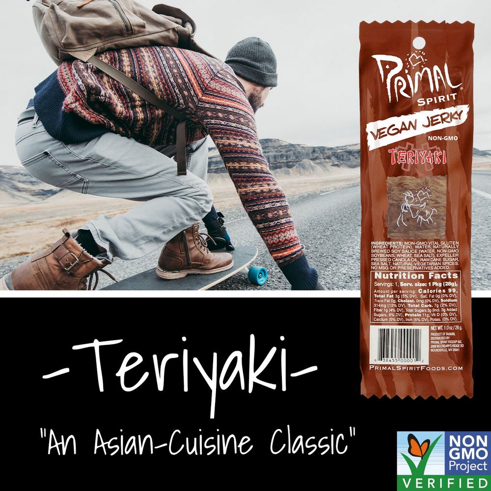 Vegan Jerky Strips Teriyaki 28g - Primal Spirit - Snack bar - Eco Natural Products