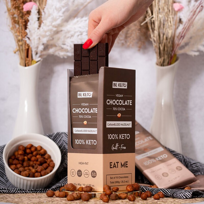 Vegan Keto Chocolate MCT Caramelized Hazelnut 80g - Be Keto - Chocolate Bar - Be Keto