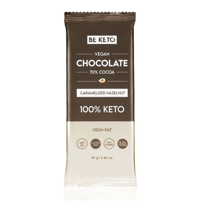 Vegan Keto Chocolate MCT Caramelized Hazelnut 80g - Be Keto - Chocolate Bar - Be Keto