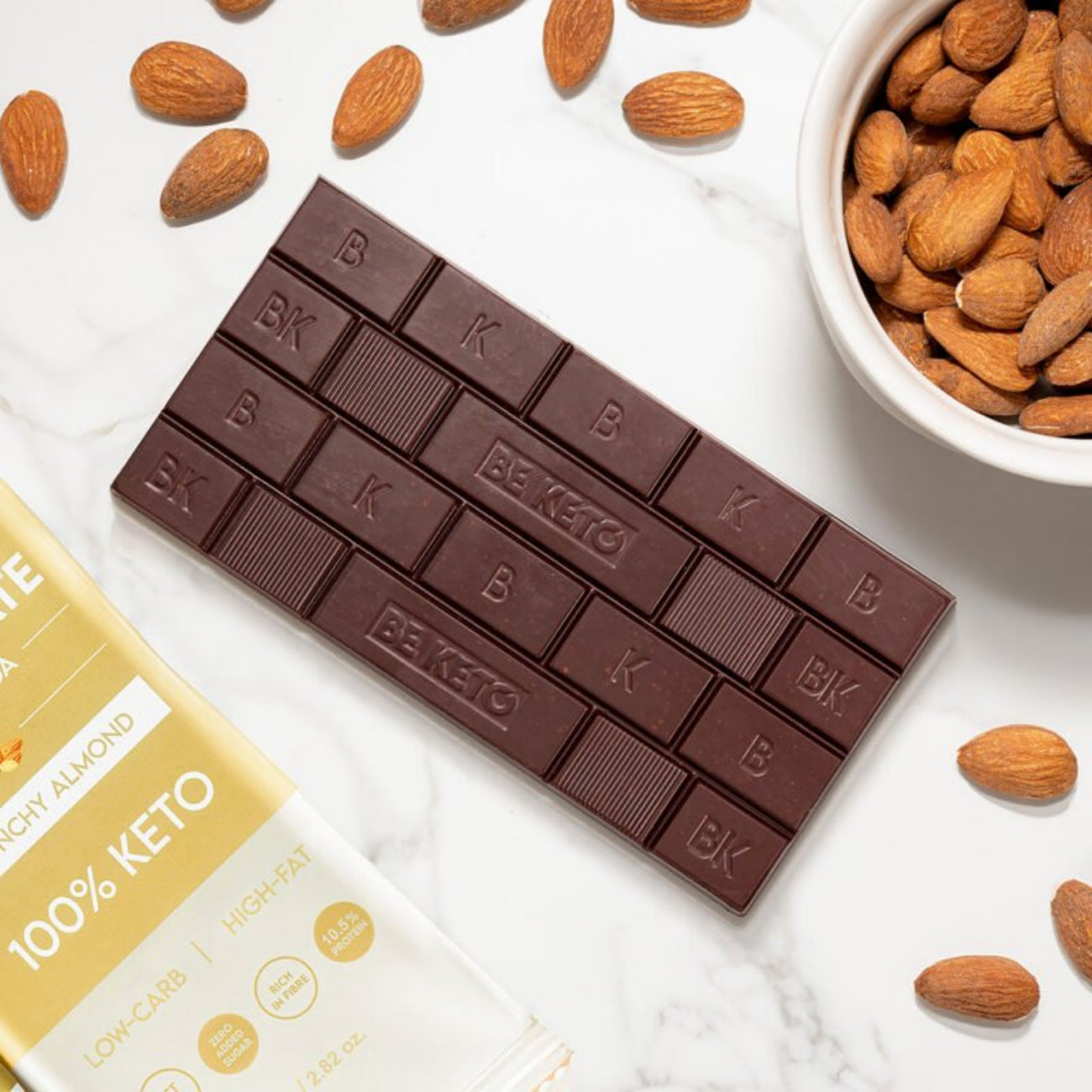 Vegan Keto Chocolate MCT Crunchy Almond 80g - Be Keto - Chocolate Bar - Be Keto
