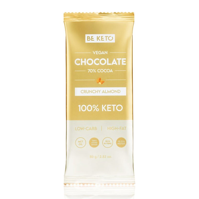 Vegan Keto Chocolate MCT Crunchy Almond 80g - Be Keto - Chocolate Bar - Be Keto