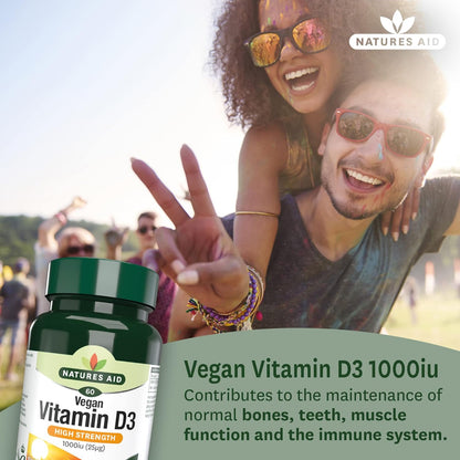 Vegan Vitamin D3 High Strenchth 1000iu (25ug) 60 Tablets - Natures Aid - Vitamins & Supplements - Eco Natural Products