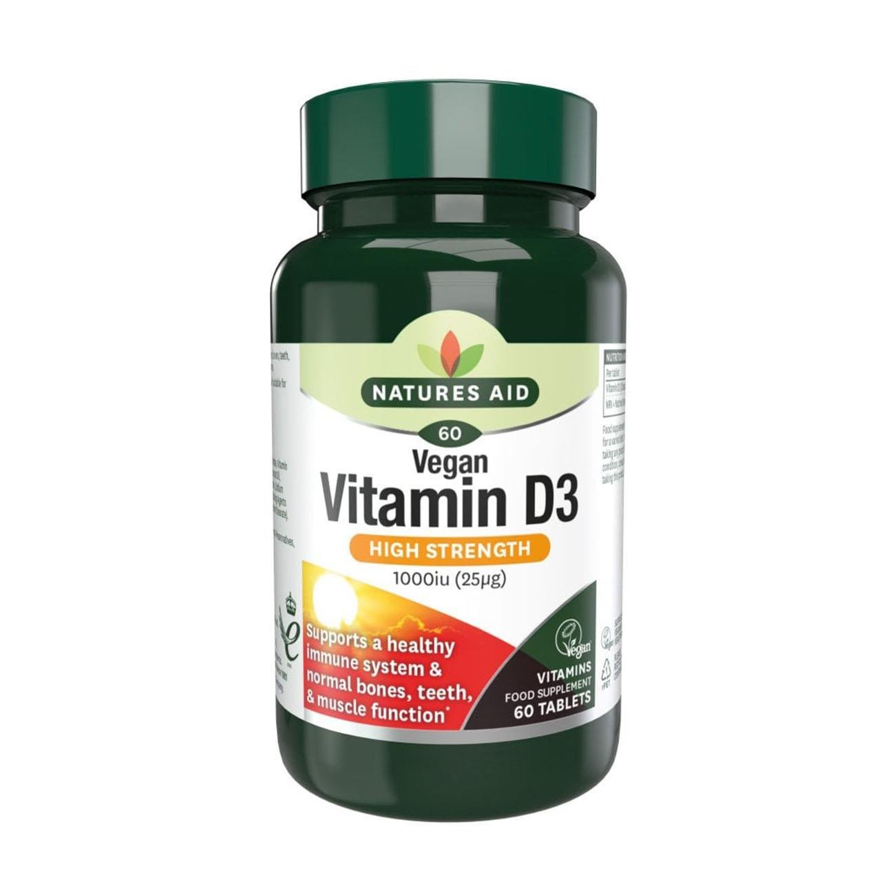 Vegan Vitamin D3 High Strenchth 1000iu (25ug) 60 Tablets [BLACK FRIDAY] - Eco Natural Products - Natures Aid - Vitamins & Supplements