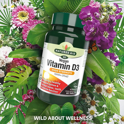 Vegan Vitamin D3 High Strenchth 1000iu (25ug) 60 Tablets - Natures Aid - Vitamins & Supplements - Eco Natural Products