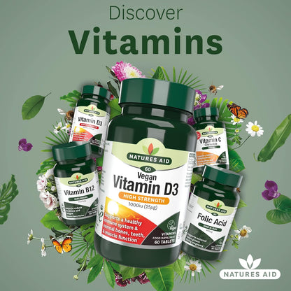 Vegan Vitamin D3 High Strenchth 1000iu (25ug) 60 Tablets - Natures Aid - Vitamins & Supplements - Eco Natural Products