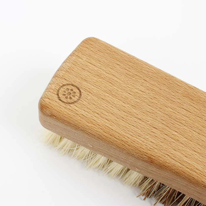 Wooden Vegetable Brush Plant Based Bristles — plastic-free, FSC beechwood top detail