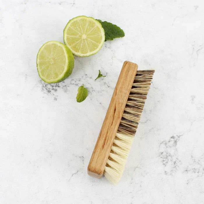 Wooden Vegetable Brush Plant Based Bristles — plastic-free, FSC beechwood side angle