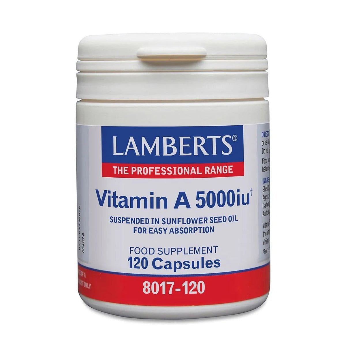 Vitamin A 5000iu 120 Caps BBE 30.11.2025 - Lamberts - Single Vitamins - Lamberts