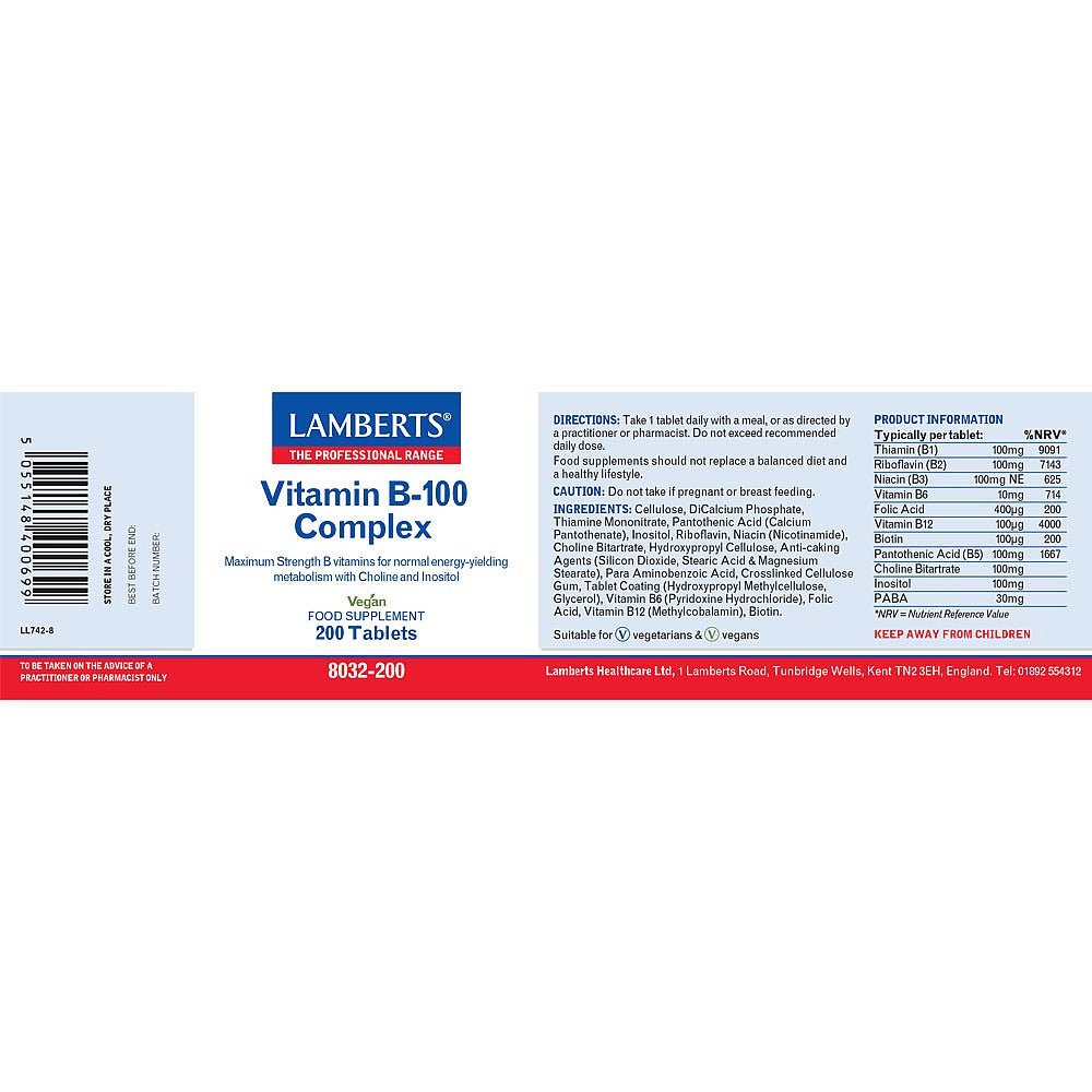 Vitamin B - 100 Complex 60 Tablets [BLACK FRIDAY] - Eco Natural Products - Lamberts - Food Supplement