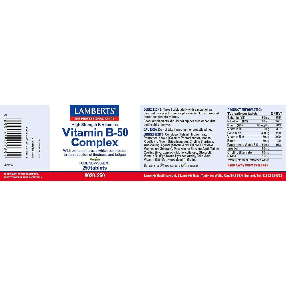 Vitamin B - 50 Complex 60 Tablets - Lamberts - Food Supplement - Eco Natural Products
