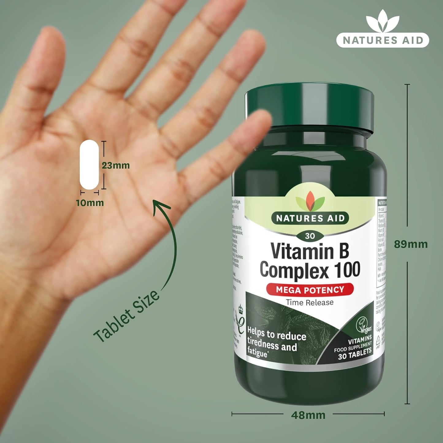 Vitamin B Complex 100 Mega Potency Time Release 30 Tablets - Natures Aid - Vitamins & Supplements - Eco Natural Products