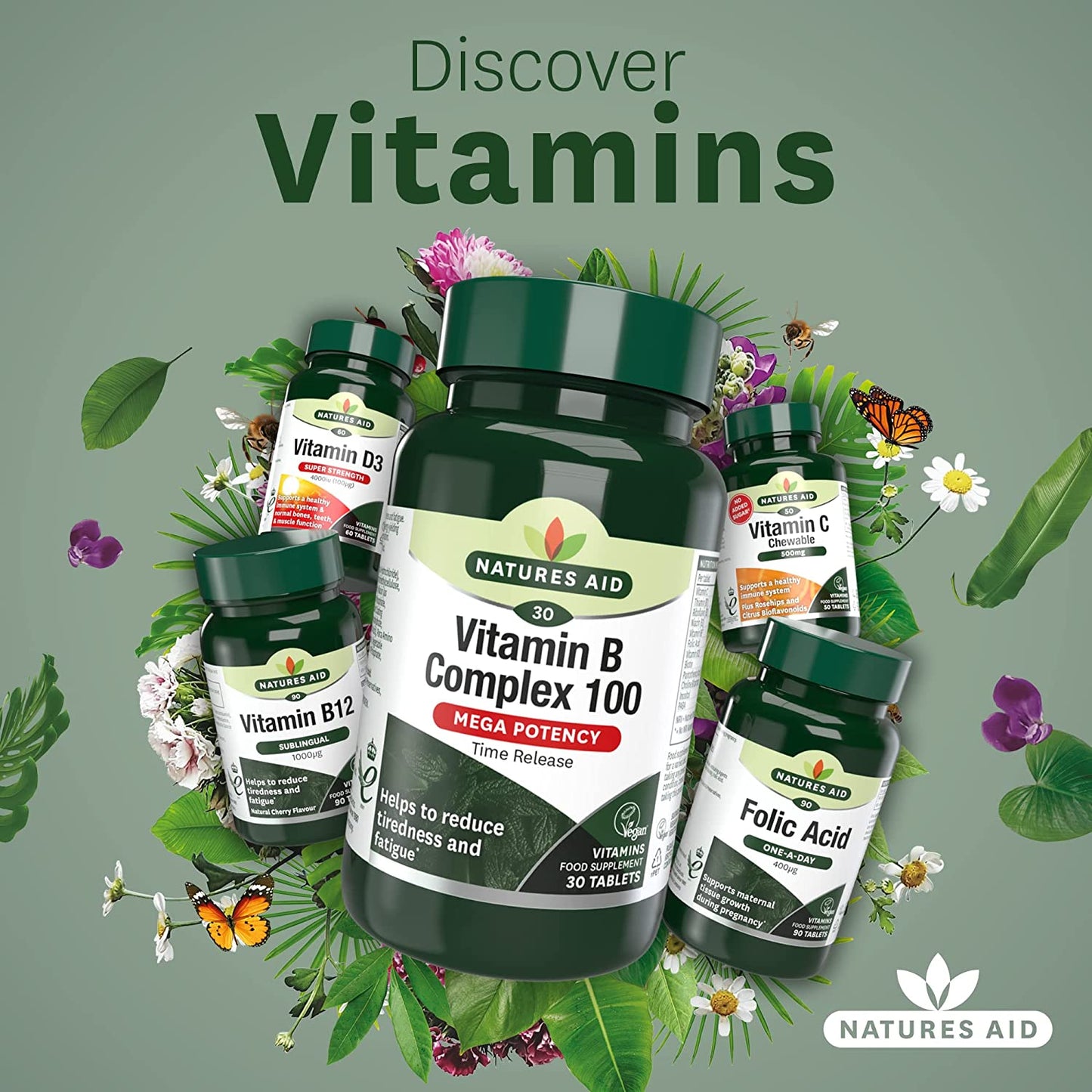 Vitamin B Complex 100 Mega Potency Time Release 30 Tablets - Natures Aid - Vitamins & Supplements - Eco Natural Products