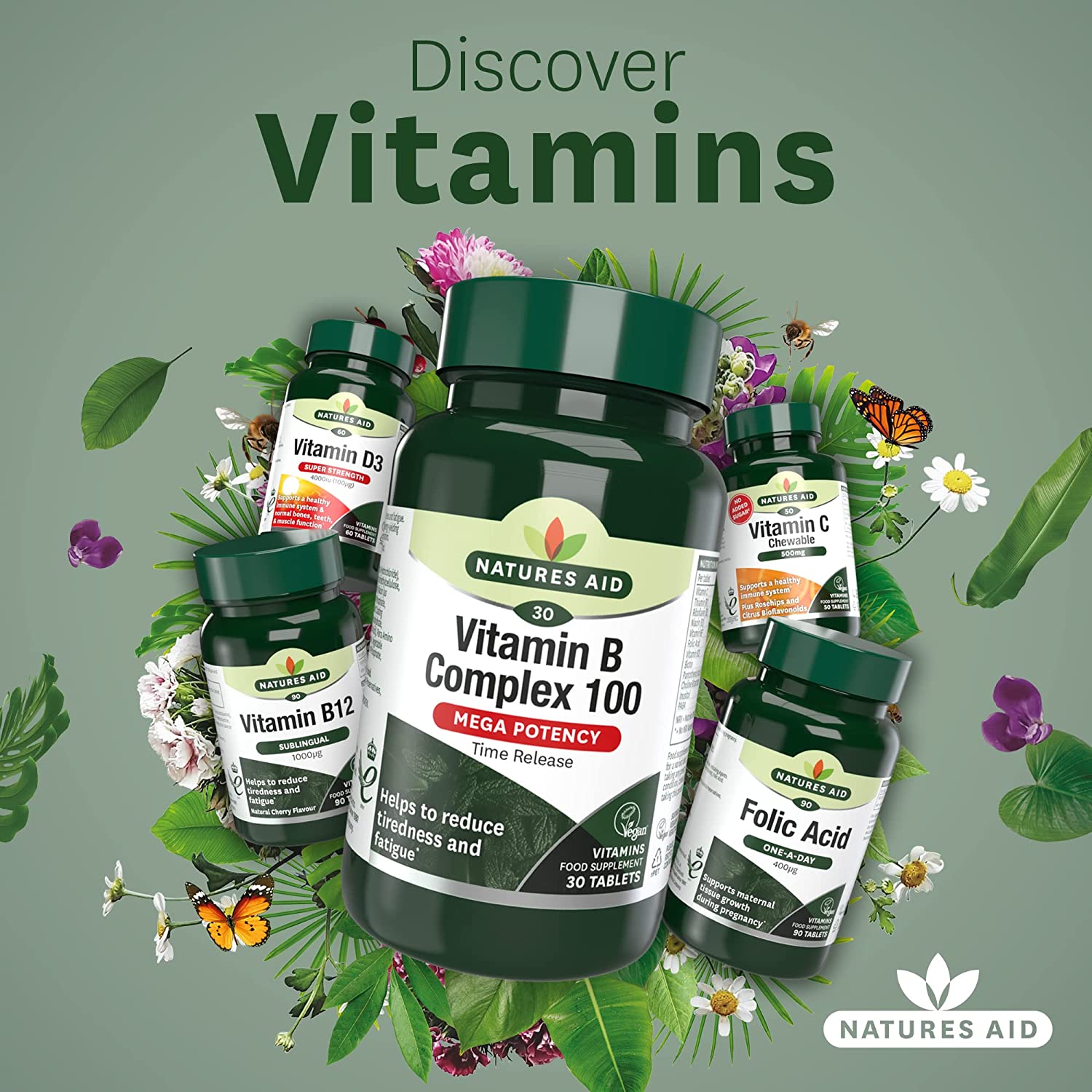 Vitamin B Complex 100 Mega Potency Time Release 30 Tablets - Natures Aid - Vitamins & Supplements - Eco Natural Products