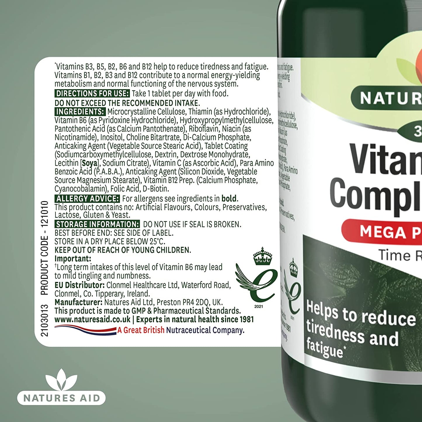 Vitamin B Complex 100 Mega Potency Time Release 30 Tablets - Natures Aid - Vitamins & Supplements - Eco Natural Products