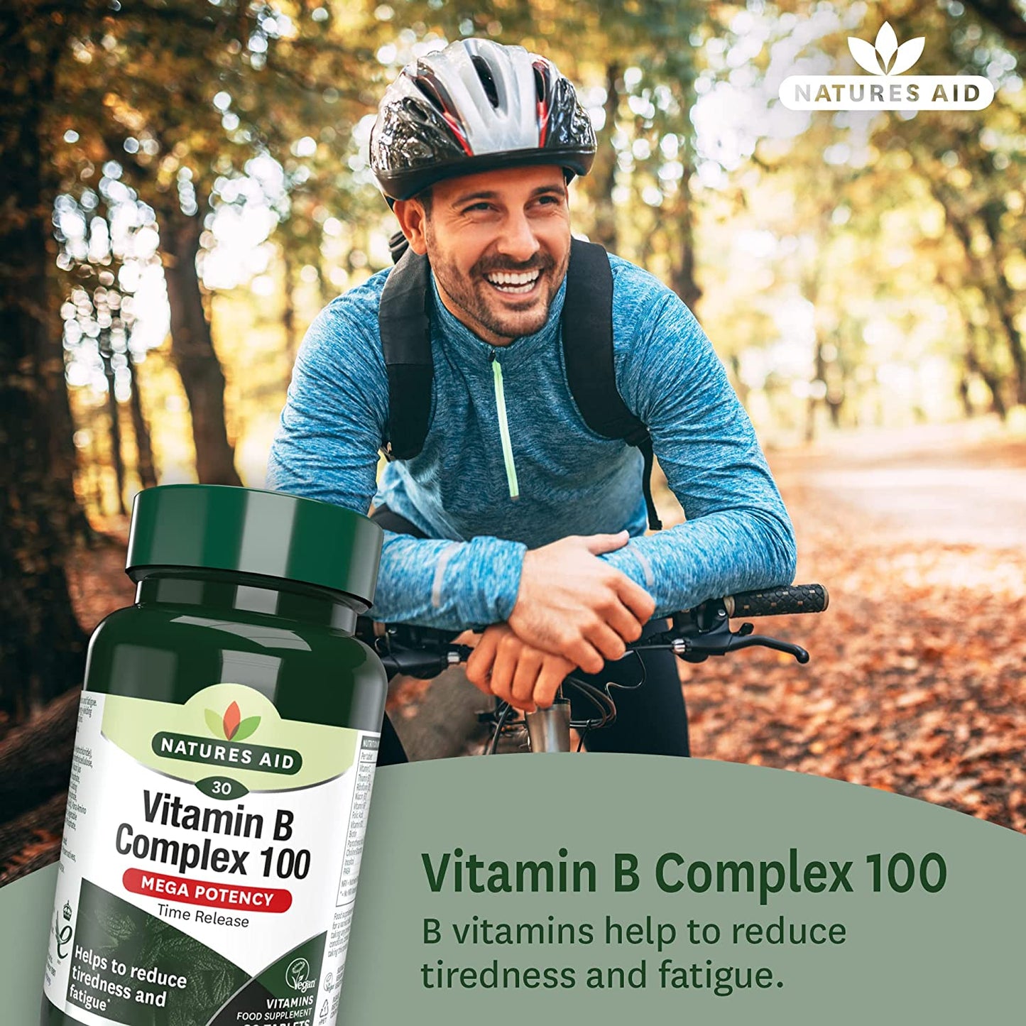 Vitamin B Complex 100 Mega Potency Time Release 30 Tablets - Natures Aid - Vitamins & Supplements - Eco Natural Products