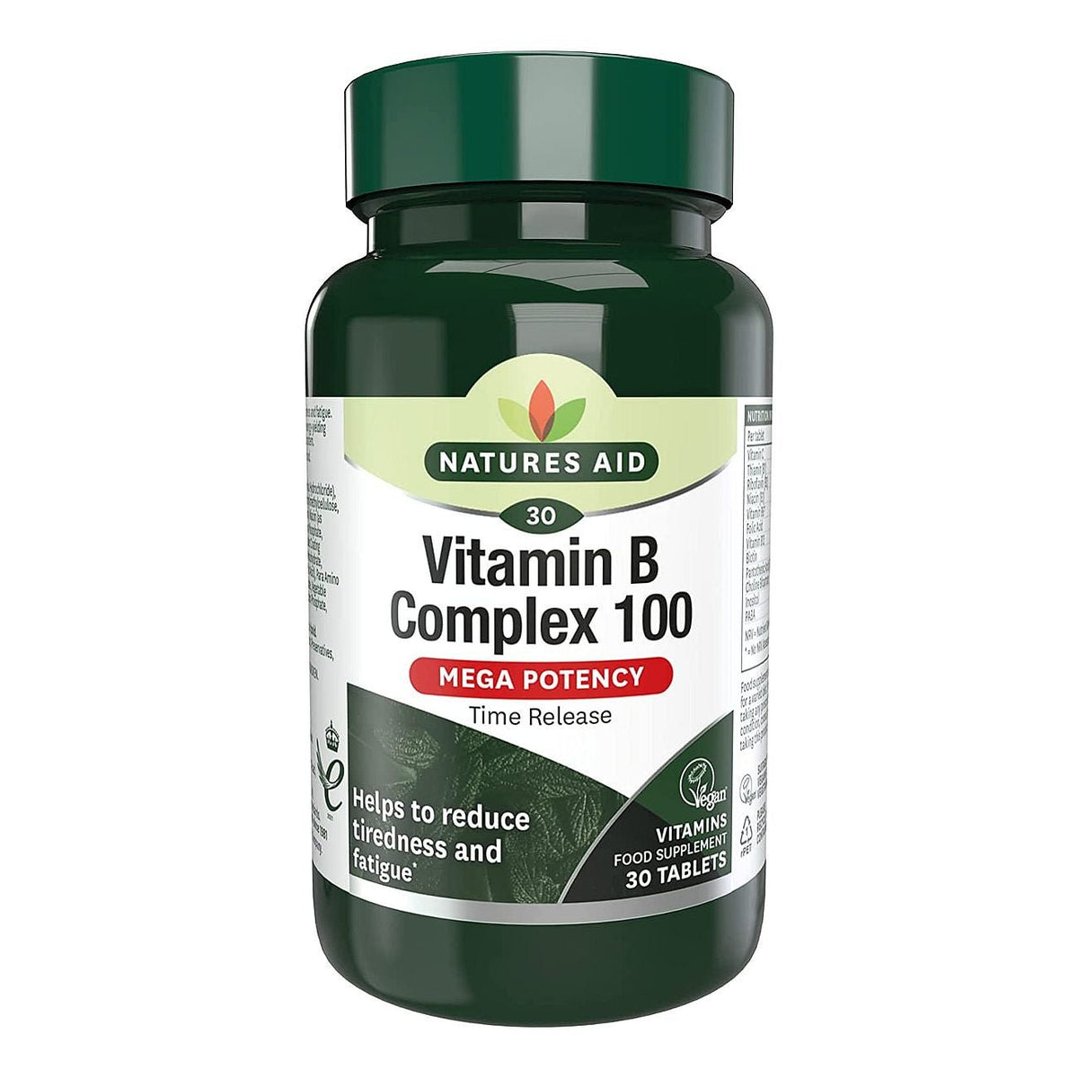 Vitamin B Complex 100 Mega Potency Time Release 30 Tablets - Natures Aid - Vitamins & Supplements - Eco Natural Products