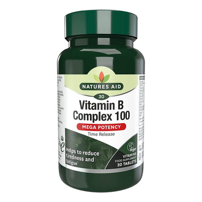 Vitamin B Complex 100 Mega Potency Time Release 30 Tablets - Natures Aid - Vitamins & Supplements - Eco Natural Products