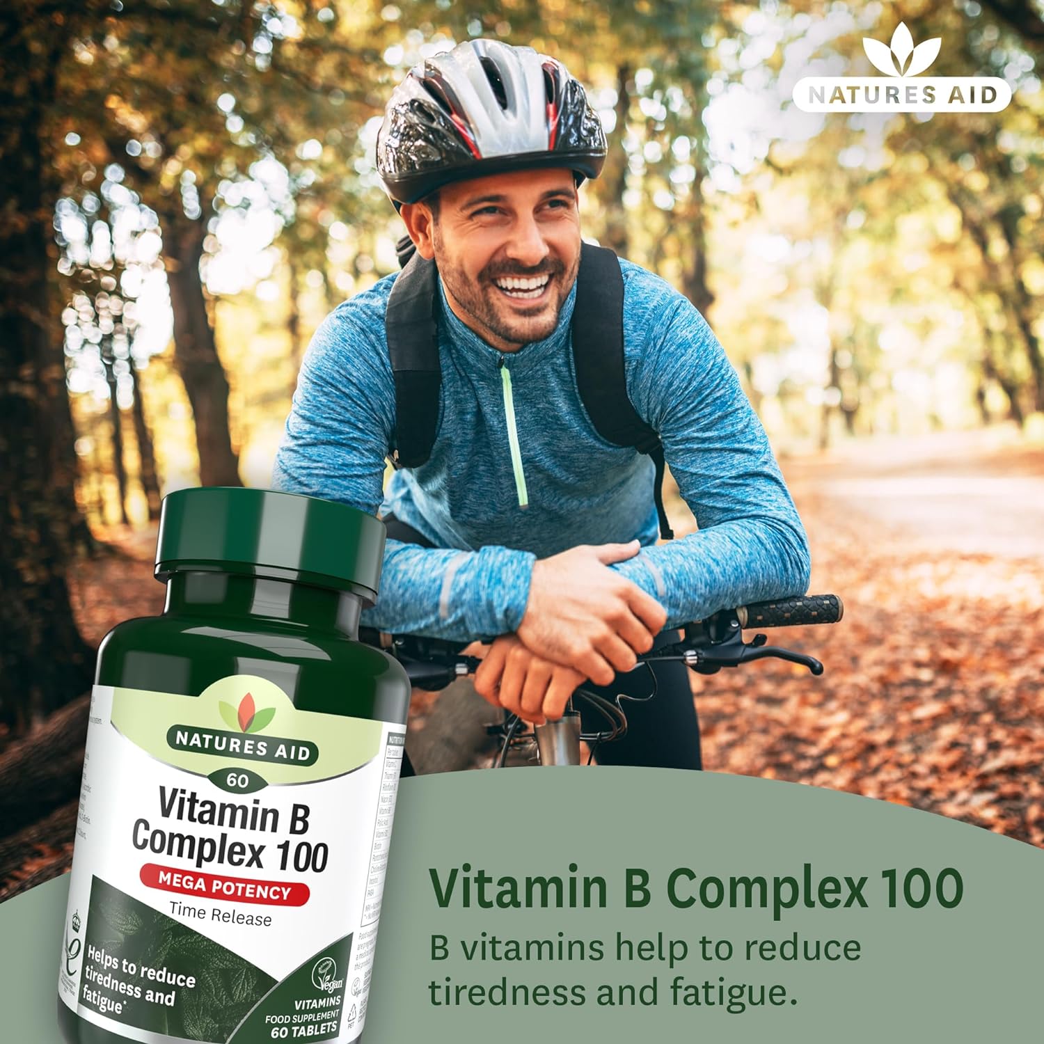 Vitamin B Complex 100 Mega Potency Time Release 60 Tablets - Natures Aid - Vitamins & Supplements - Eco Natural Products