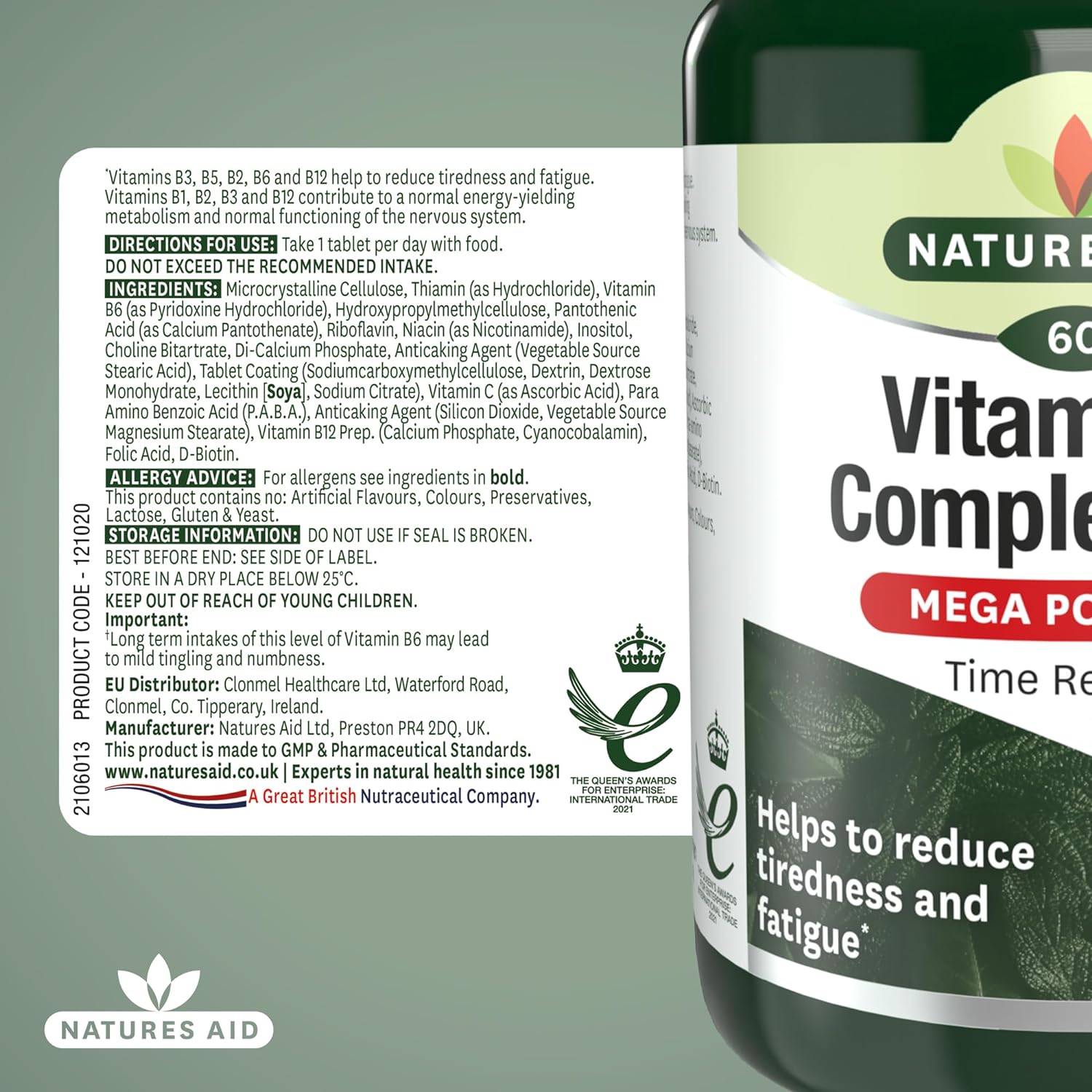 Vitamin B Complex 100 Mega Potency Time Release 60 Tablets - Natures Aid - Vitamins & Supplements - Eco Natural Products