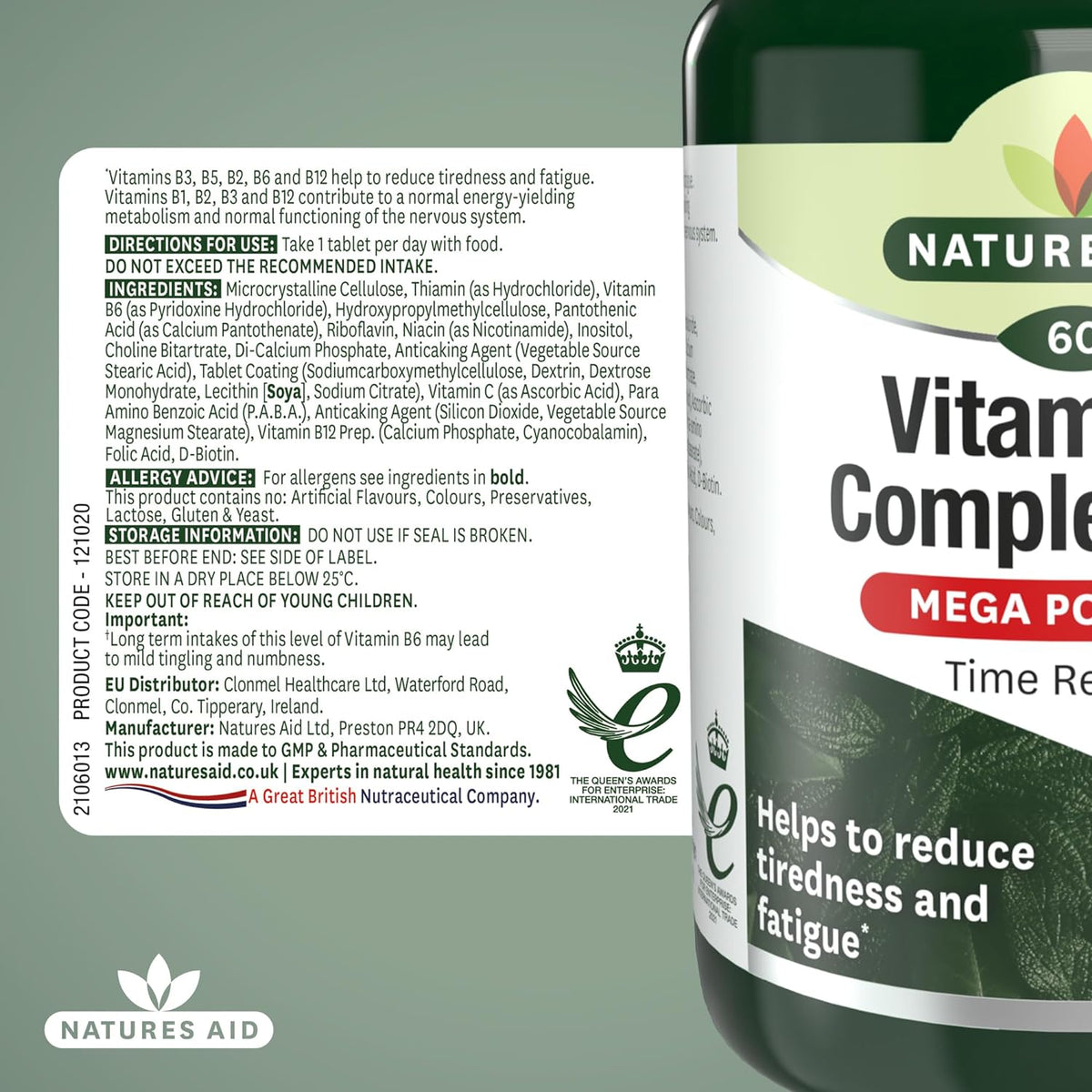 Vitamin B Complex 100 Mega Potency Time Release 60 Tablets - Natures Aid - Vitamins & Supplements - Eco Natural Products