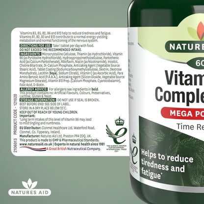 Vitamin B Complex 100 Mega Potency Time Release 60 Tablets - Natures Aid - Vitamins & Supplements - Eco Natural Products