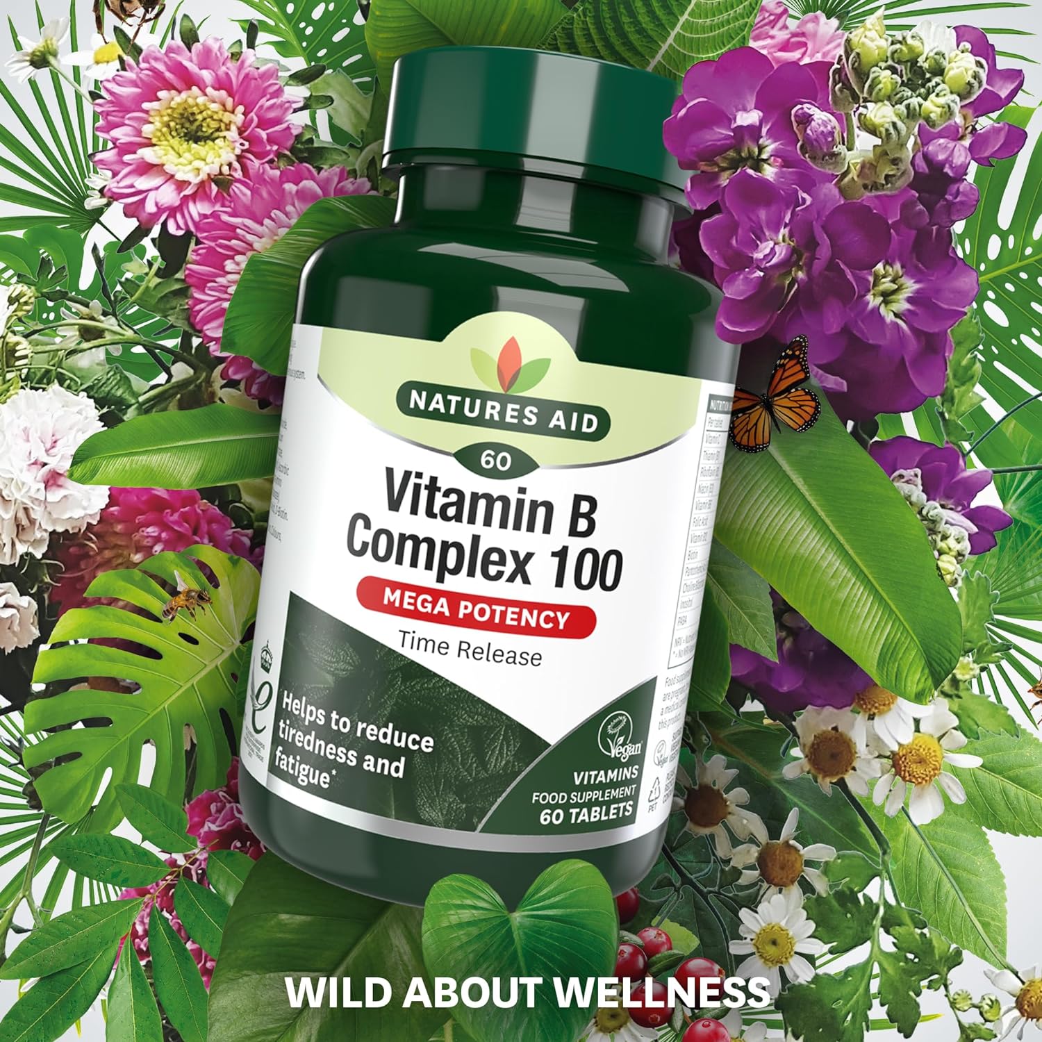 Vitamin B Complex 100 Mega Potency Time Release 60 Tablets - Natures Aid - Vitamins & Supplements - Eco Natural Products