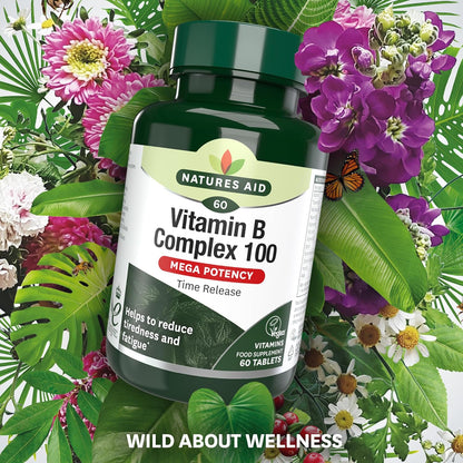 Vitamin B Complex 100 Mega Potency Time Release 60 Tablets - Natures Aid - Vitamins & Supplements - Eco Natural Products
