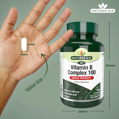 Vitamin B Complex 100 Mega Potency Time Release 60 Tablets - Natures Aid - Vitamins & Supplements - Eco Natural Products
