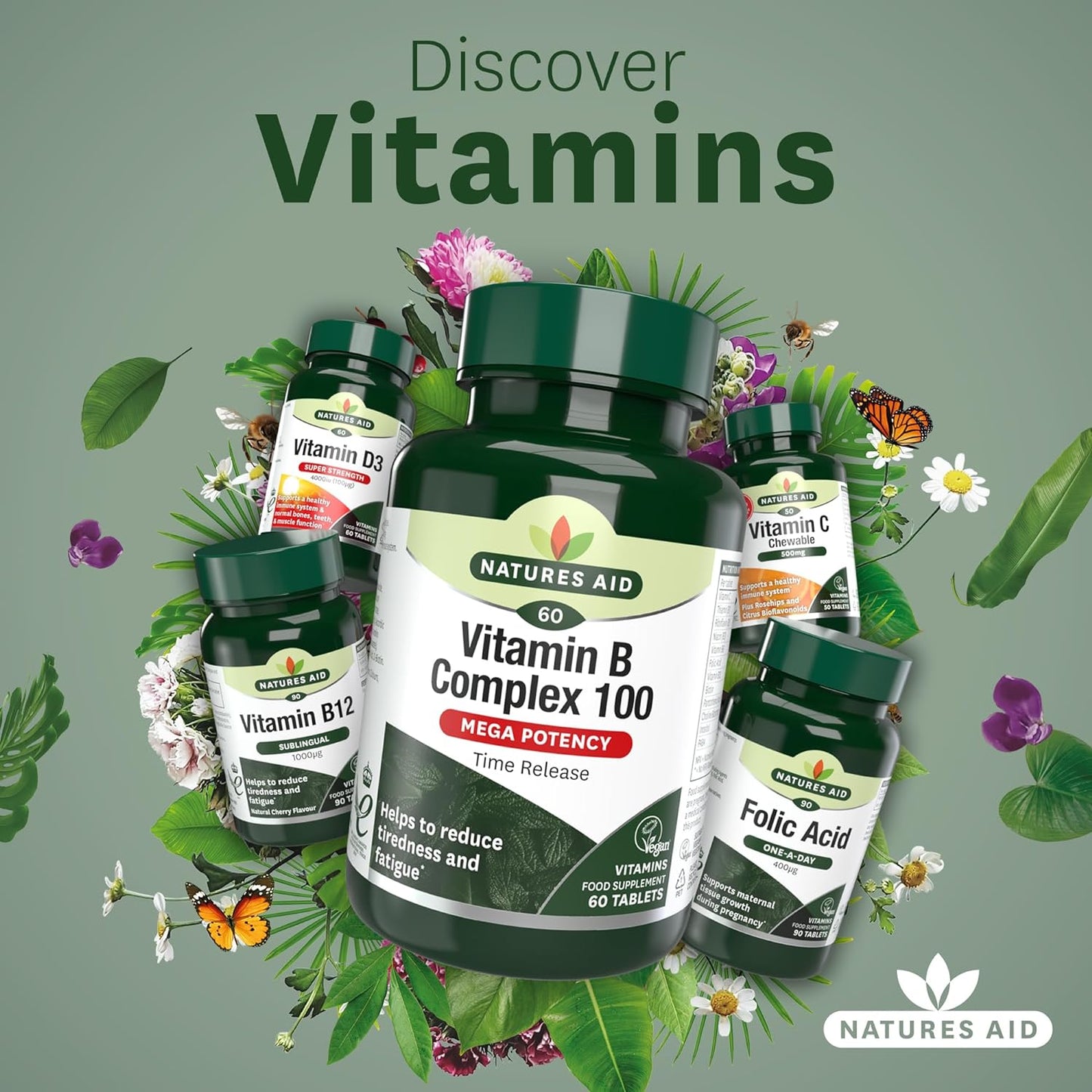 Vitamin B Complex 100 Mega Potency Time Release 60 Tablets - Natures Aid - Vitamins & Supplements - Eco Natural Products