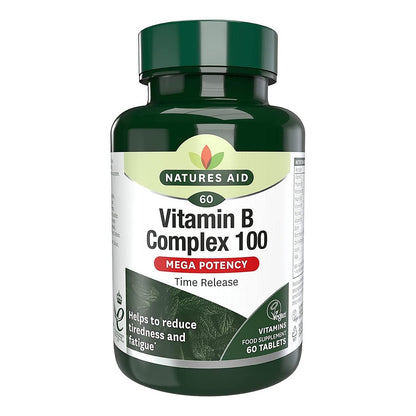 Vitamin B Complex 100 Mega Potency Time Release 60 Tablets - Natures Aid - Vitamins & Supplements - Eco Natural Products