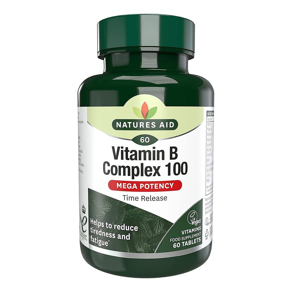 Vitamin B Complex 100 Mega Potency Time Release 60 Tablets pack - Natures Aid