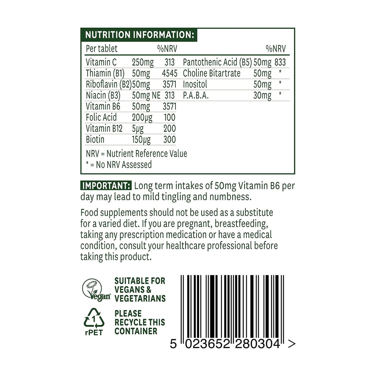 Vitamin B Complex 50 + Vitamin C High Potency 30 Tablets - Natures Aid - Vitamins & Supplements - Eco Natural Products