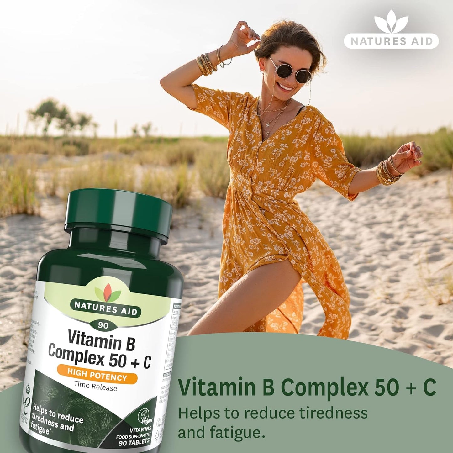 Vitamin B Complex 50 + Vitamin C High Potency 30 Tablets - Natures Aid - Vitamins & Supplements - Eco Natural Products