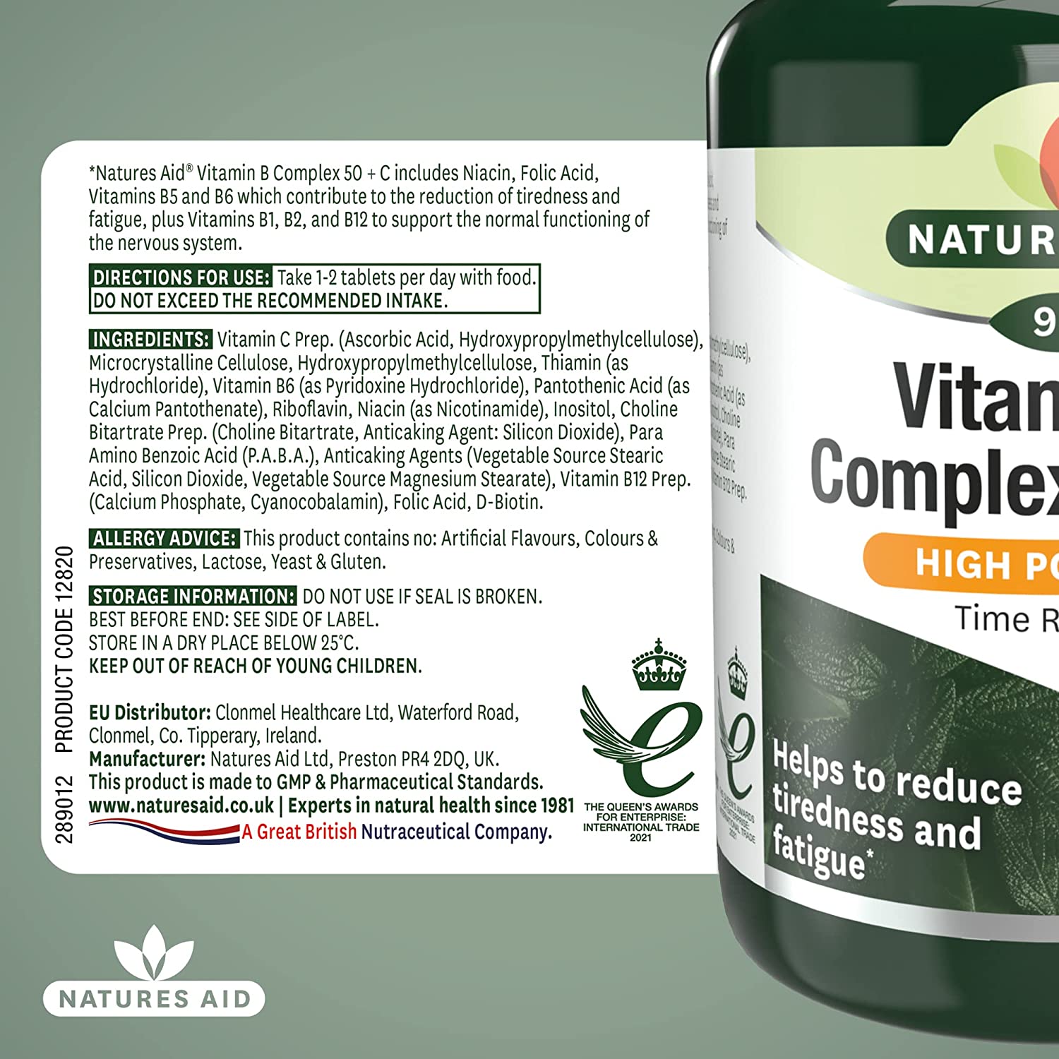 Vitamin B Complex 50 + Vitamin C High Potency 90 Tablets - Natures Aid - Vitamins & Supplements - Eco Natural Products