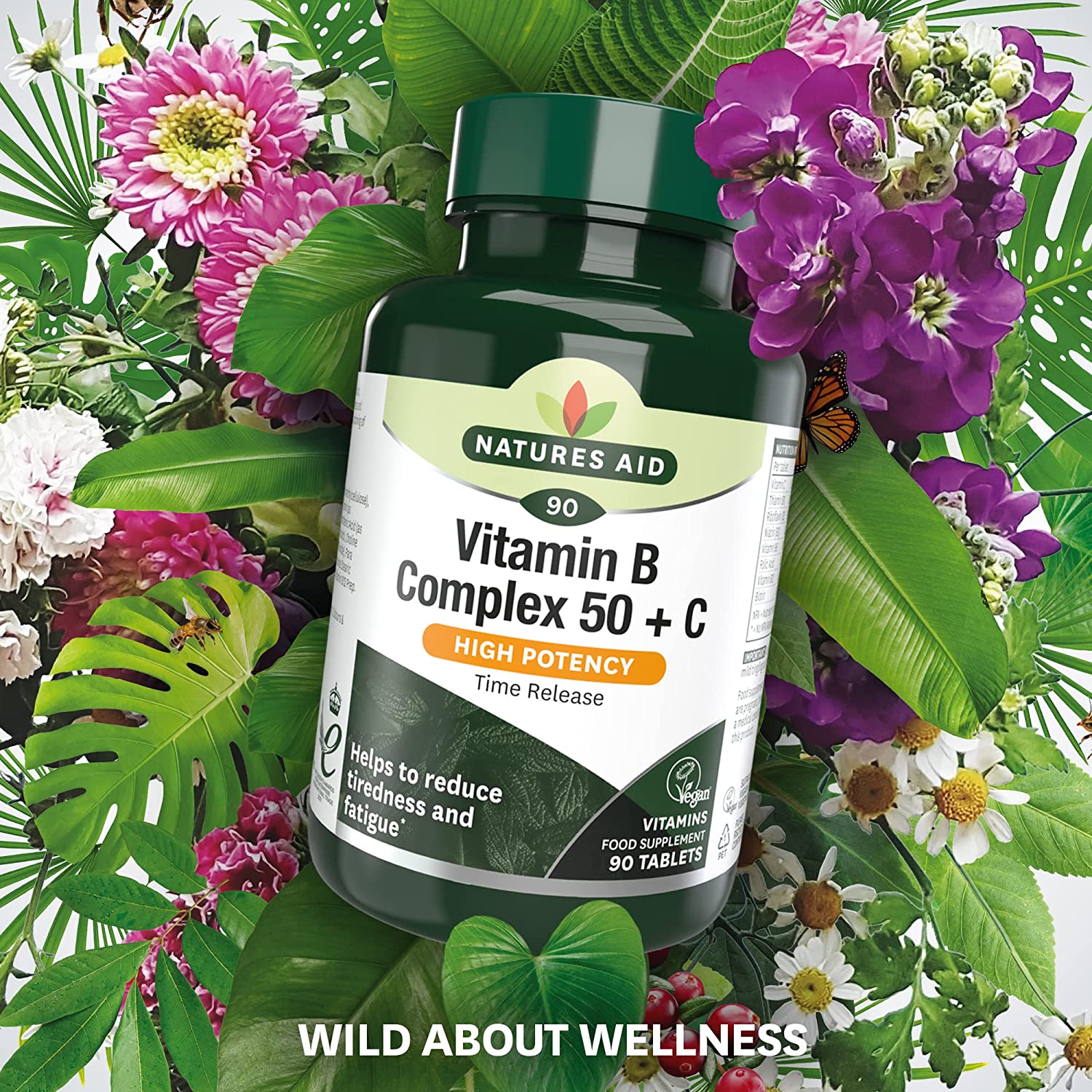 Vitamin B Complex 50 + Vitamin C High Potency 90 Tablets - Natures Aid - Vitamins & Supplements - Eco Natural Products