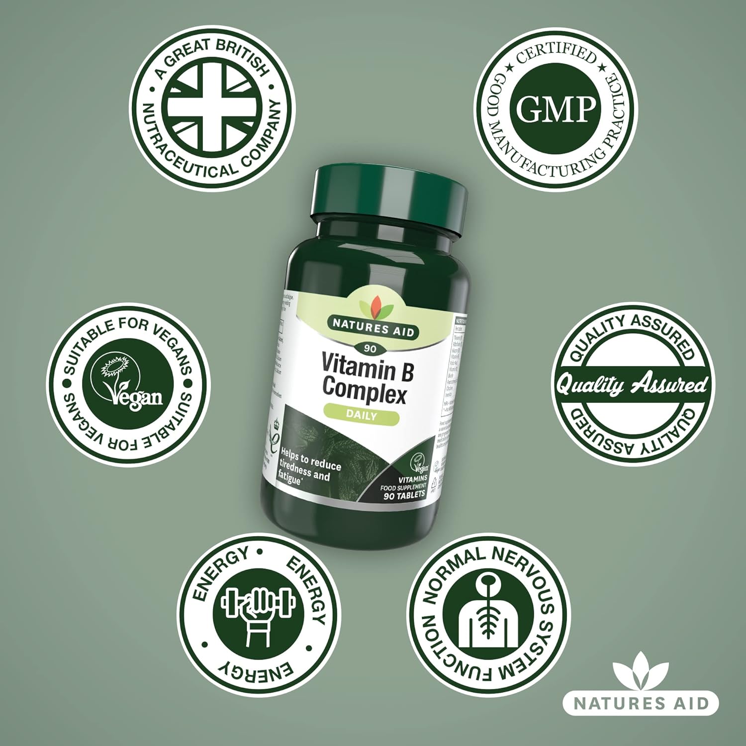 Vitamin B Complex 90 Tablets - Natures Aid - Vitamins & Supplements - Eco Natural Products