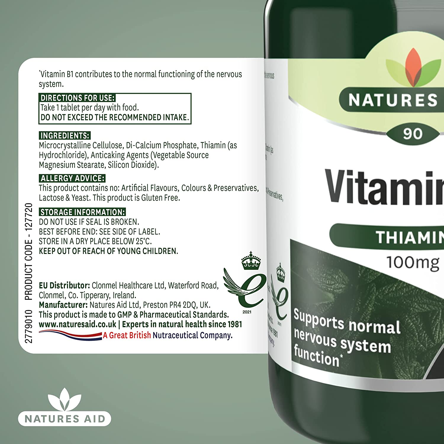 Vitamin B1 Thiamine 100mg 90 Tablets - Natures Aid - Vitamins & Supplements - Eco Natural Products