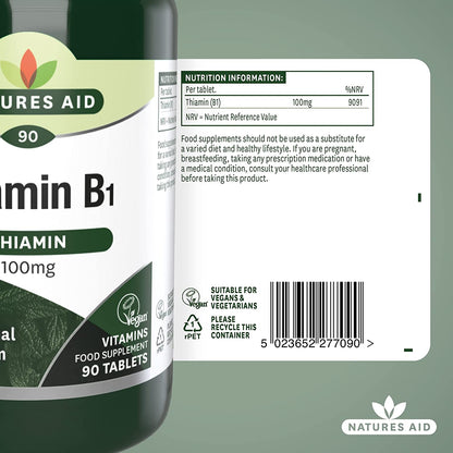 Vitamin B1 Thiamine 100mg 90 Tablets - Natures Aid - Vitamins & Supplements - Eco Natural Products