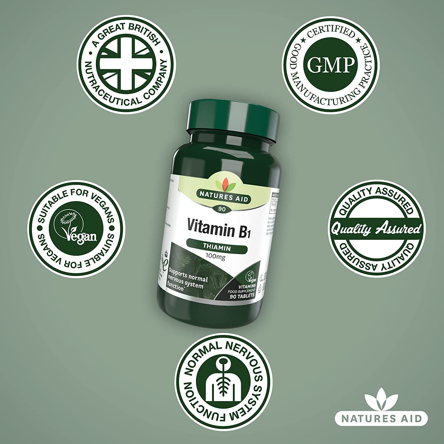 Vitamin B1 Thiamine 100mg 90 Tablets - Natures Aid - Vitamins & Supplements - Eco Natural Products