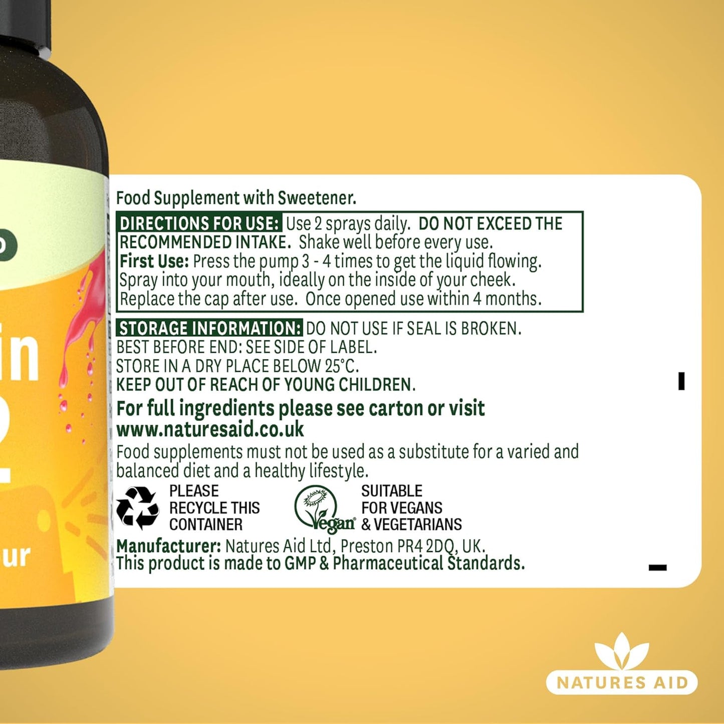 Vitamin B12 1000ug Oral Spray 30ml - Natures Aid - Food Supplements - Eco Natural Products