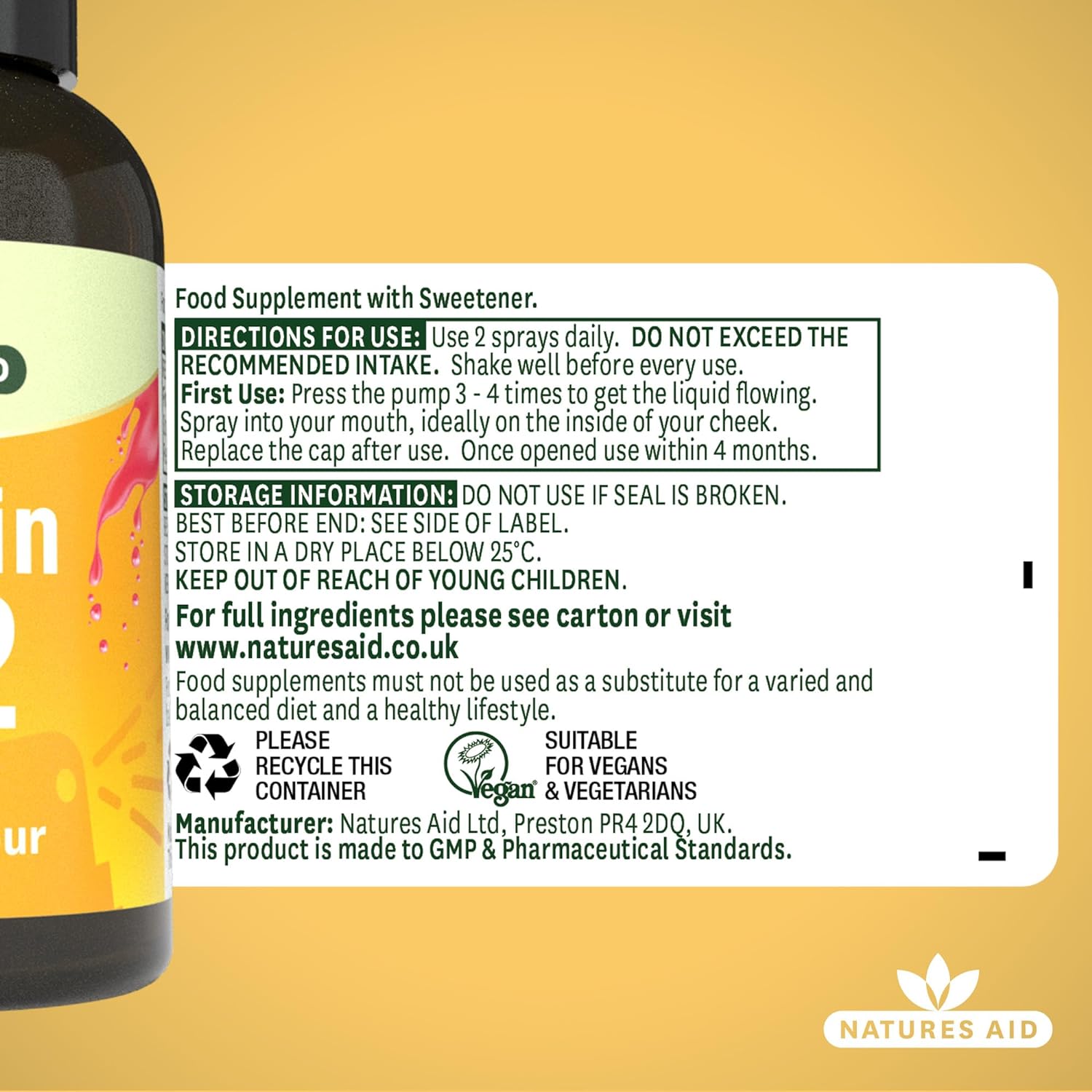 Vitamin B12 1000ug Oral Spray 30ml - Natures Aid - Food Supplements - Eco Natural Products