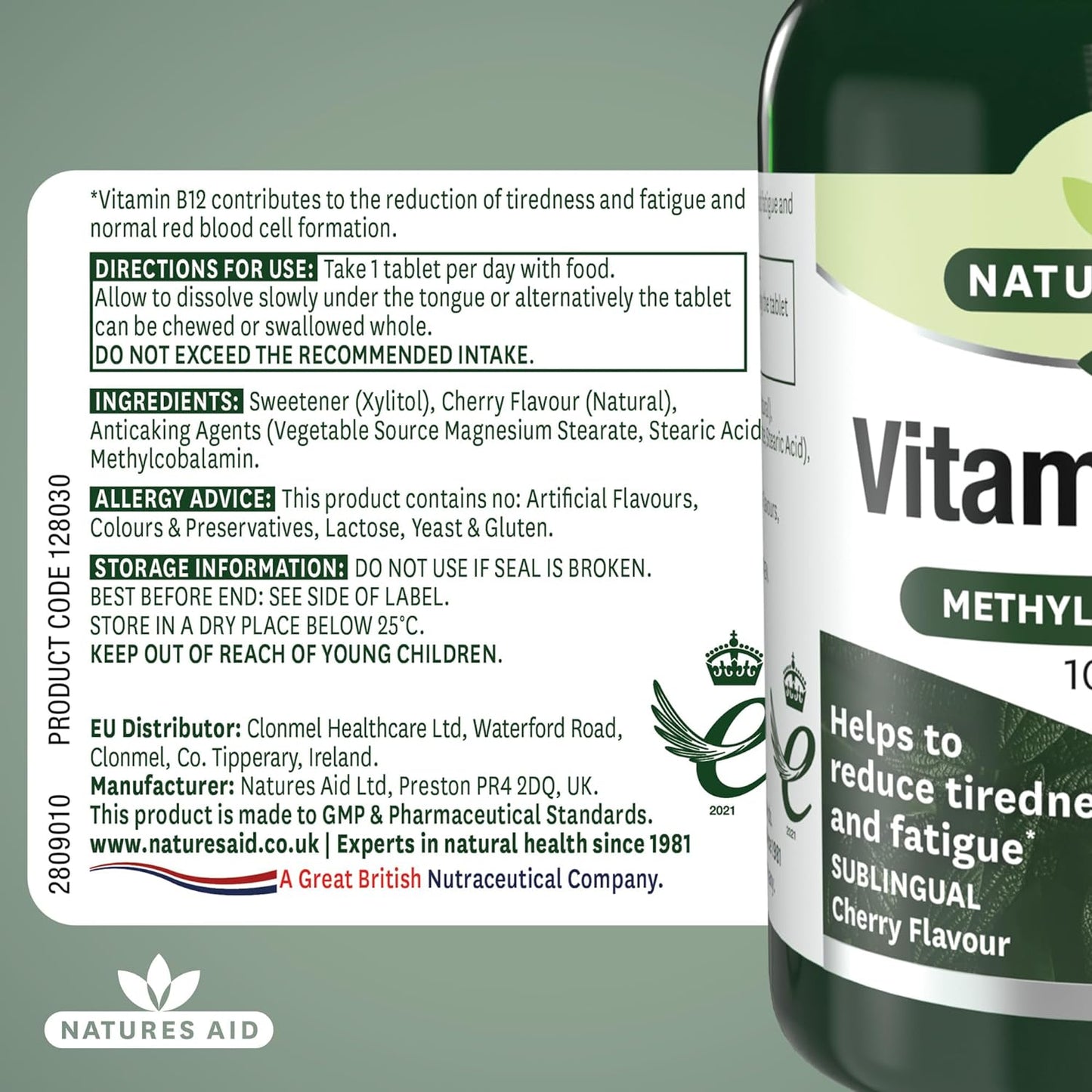 Vitamin B12 High Potency Sublingual 1000ug 90 Tablets - Natures Aid - Vitamins & Supplements - Eco Natural Products