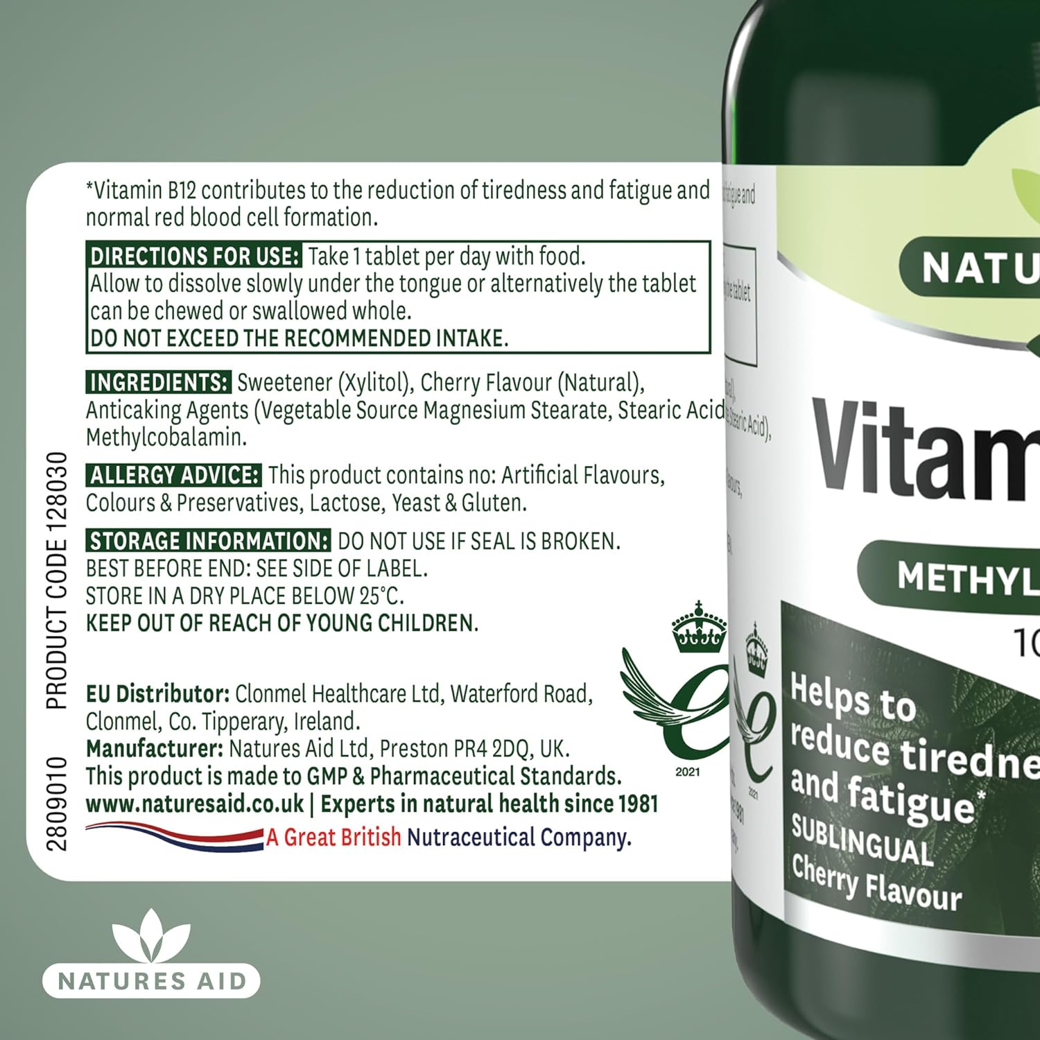 Vitamin B12 High Potency Sublingual 1000ug 90 Tablets - Natures Aid - Vitamins & Supplements - Eco Natural Products