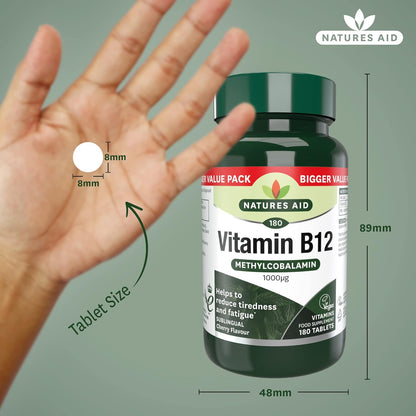 Vitamin B12 Methylcobalamin Sublingual 1000ug 180 Tablets - Natures Aid - Food supplement - Eco Natural Products