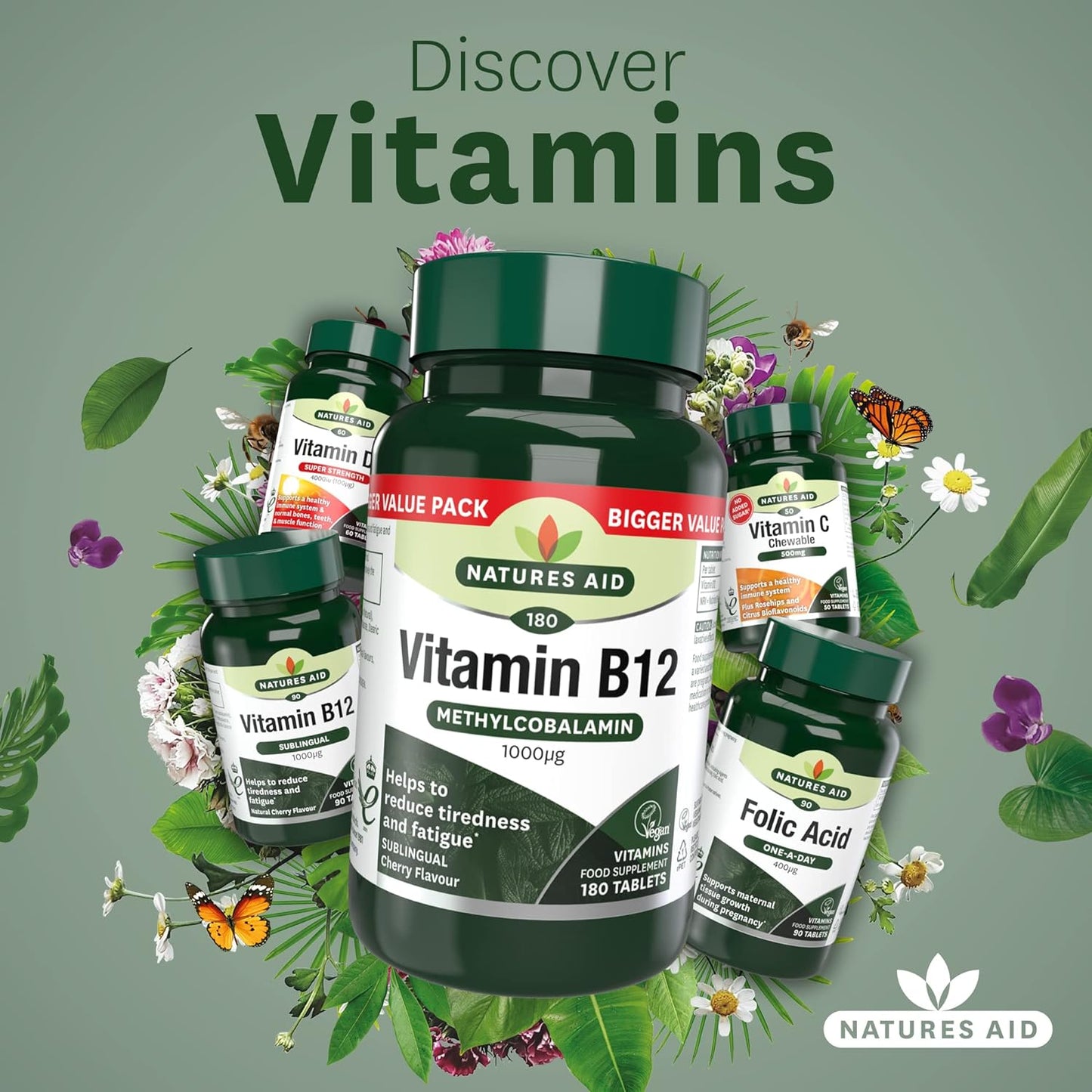 Vitamin B12 Methylcobalamin Sublingual 1000ug 180 Tablets - Natures Aid - Food supplement - Eco Natural Products