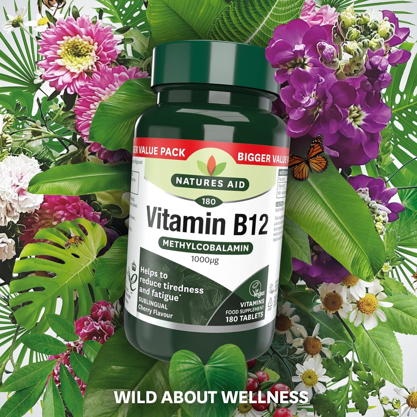 Vitamin B12 Methylcobalamin Sublingual 1000ug 180 Tablets - Natures Aid - Food supplement - Eco Natural Products