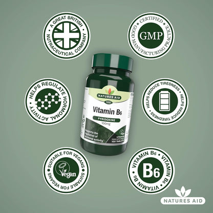 Vitamin B6 High Potency 100mg 100 Tablets - Natures Aid - Vitamins & Supplements - Eco Natural Products