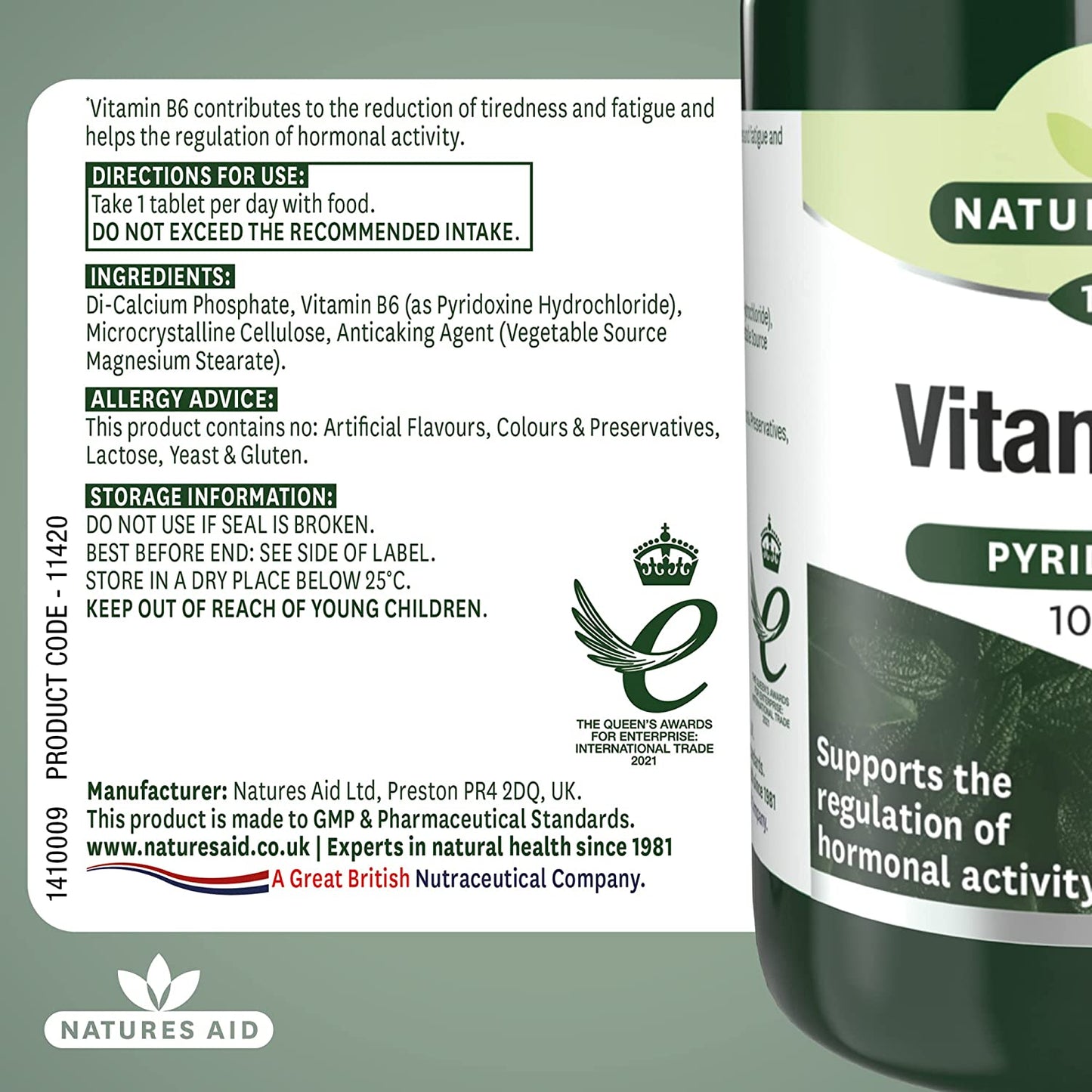 Vitamin B6 High Potency 100mg 100 Tablets - Natures Aid - Vitamins & Supplements - Eco Natural Products
