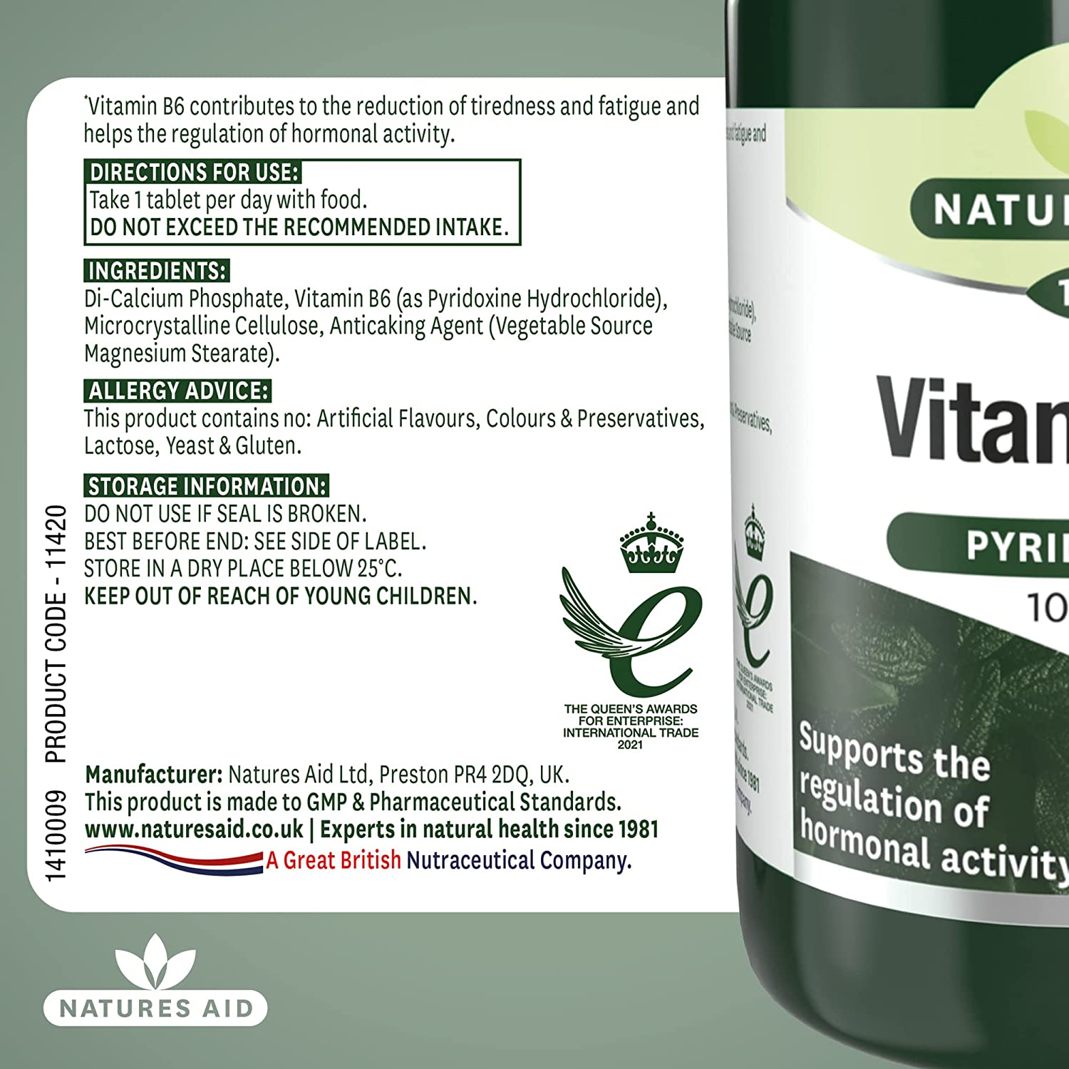 Vitamin B6 High Potency 100mg 100 Tablets - Natures Aid - Vitamins & Supplements - Eco Natural Products
